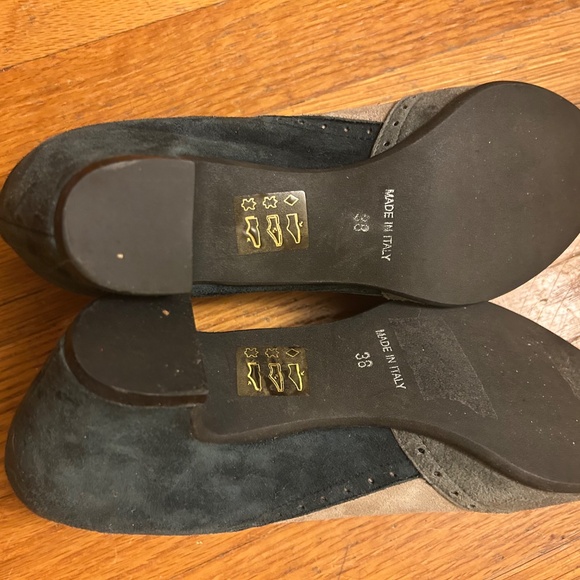 Rue du Jour Green and Tan Suede Heels (Sz 38) - Picture 3 of 3